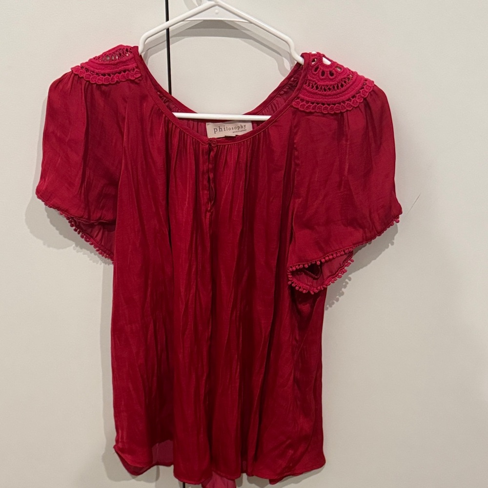 Philosophy Deep Pink Crochet-Trim Short Sleeve Blouse